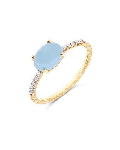 Anello "DANCING AZURE" impilabile in oro, diamanti e acquamarina (medio)