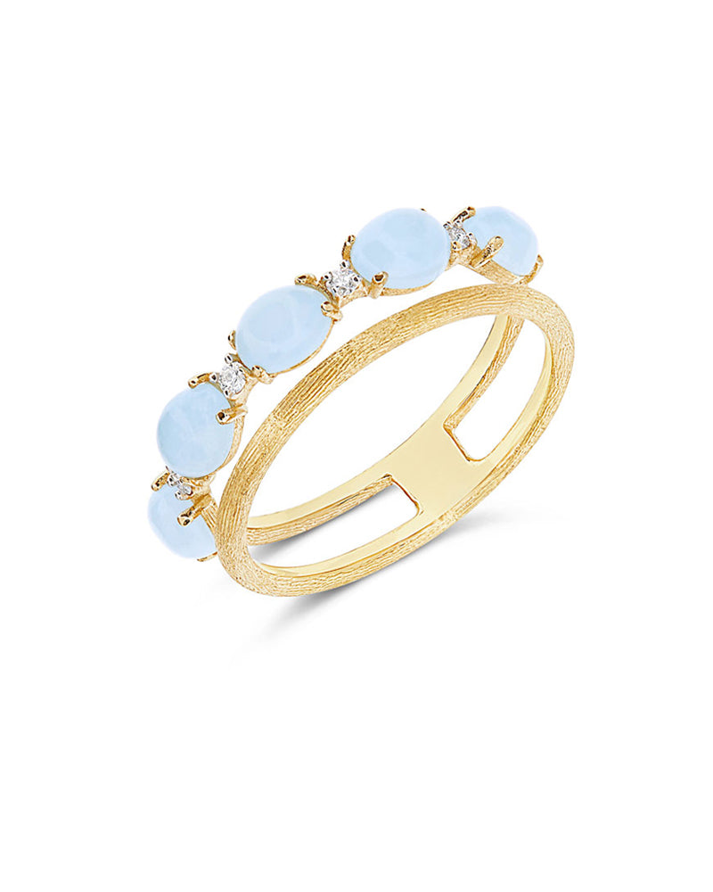 Anello "DANCING AZURE" a doppia fascia in oro, diamanti e acquamarina