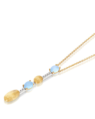 Collana "DANCING AZURE" pendente con ciondolo in oro, barrette di diamanti e acquamarina (lunga)