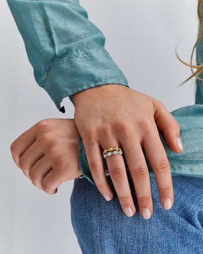 "azure" gold, diamonds and aquamarine boules ring