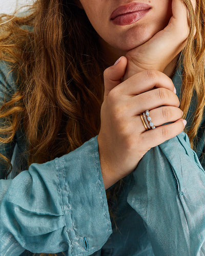 "azure" gold, diamonds and aquamarine triple-band ring 