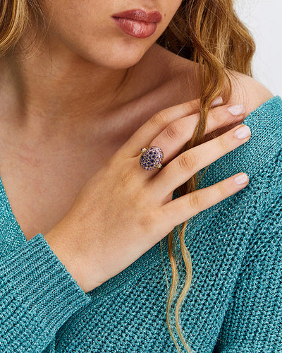 "reverse" gold, sapphire, tsavorite, amethyst, green labradorite and rock crystal double face ring (large) 