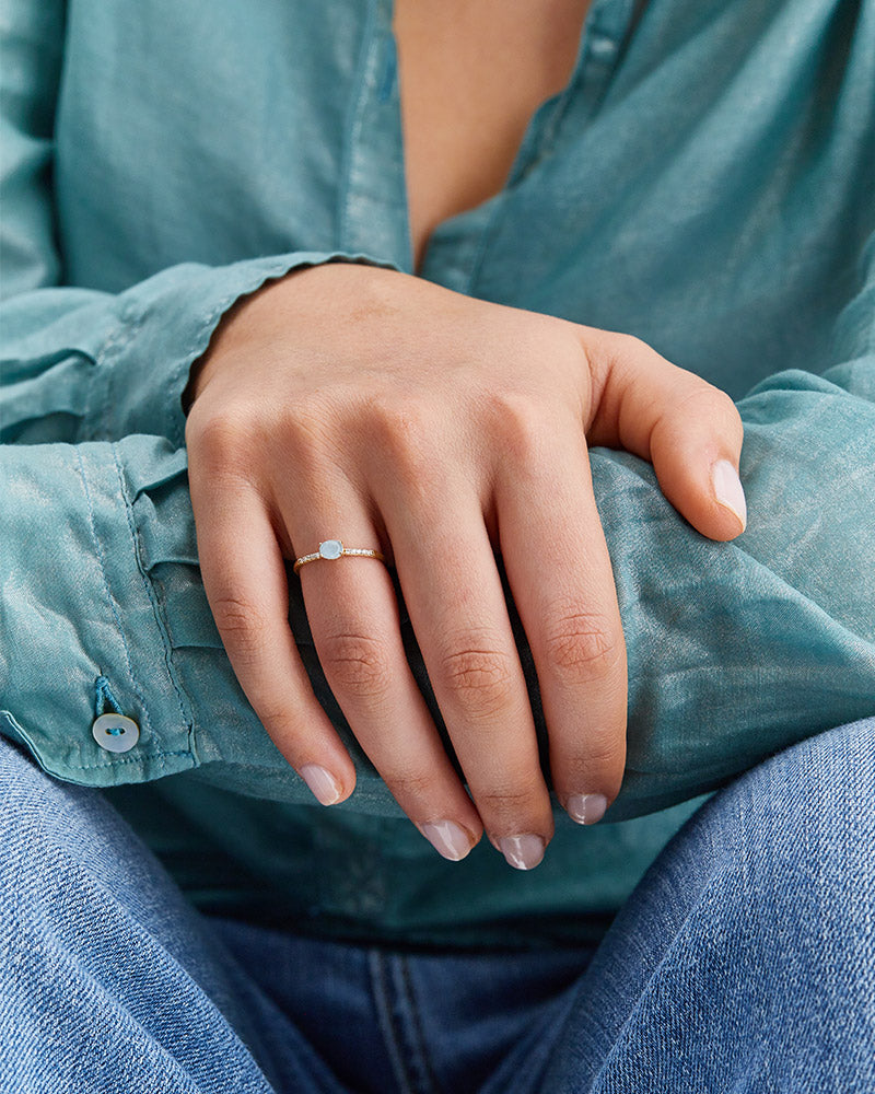 "azure" gold, diamonds and aquamarine stackable ring (small) 