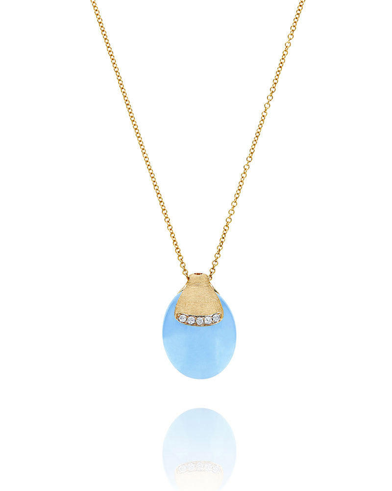 Collana "DANCING AZURE" pendente con ciondolo in oro, diamanti e acquamarina (grande)