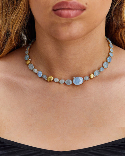 "ipanema" gold, aquamarine and diamonds collar necklace