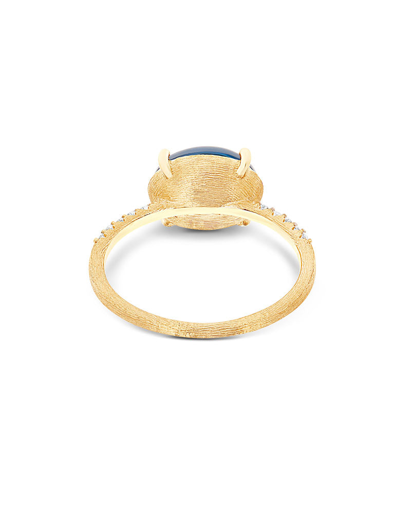 Anello "DANCING AZURE" in oro, diamanti e topazio London blu (grande)