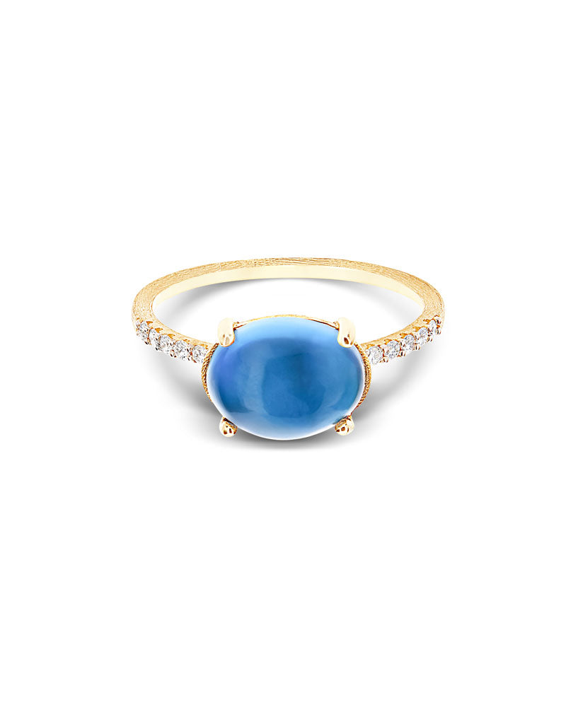 Anello "DANCING AZURE" in oro, diamanti e topazio London blu (grande)