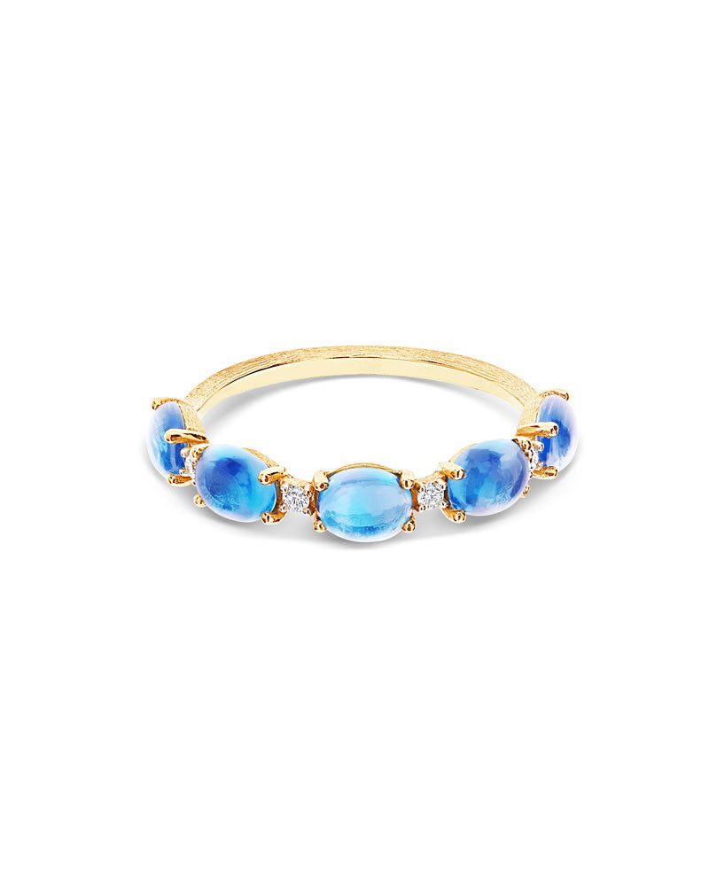 Anello "DANCING AZURE" con boules in oro, diamanti e topazio London blu