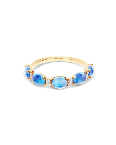 Anello "DANCING AZURE" con boules in oro, diamanti e topazio London blu