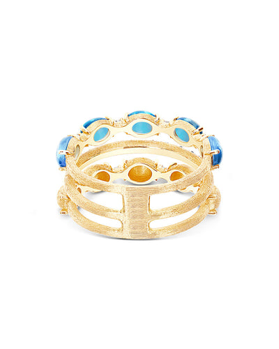 Anello "DANCING AZURE" a tripla fascia in oro, diamanti e topazio London blu