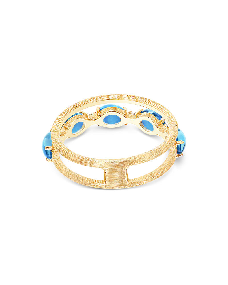 Anello "DANCING AZURE" a doppia fascia in oro, diamanti e topazio London blu