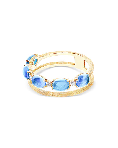 Anello "DANCING AZURE" a doppia fascia in oro, diamanti e topazio London blu