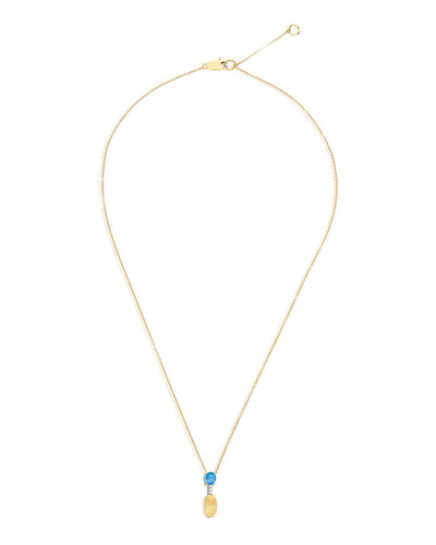 Collana "DANCING AZURE" pendente con ciondolo in oro, diamanti e topazio London blu (corta)