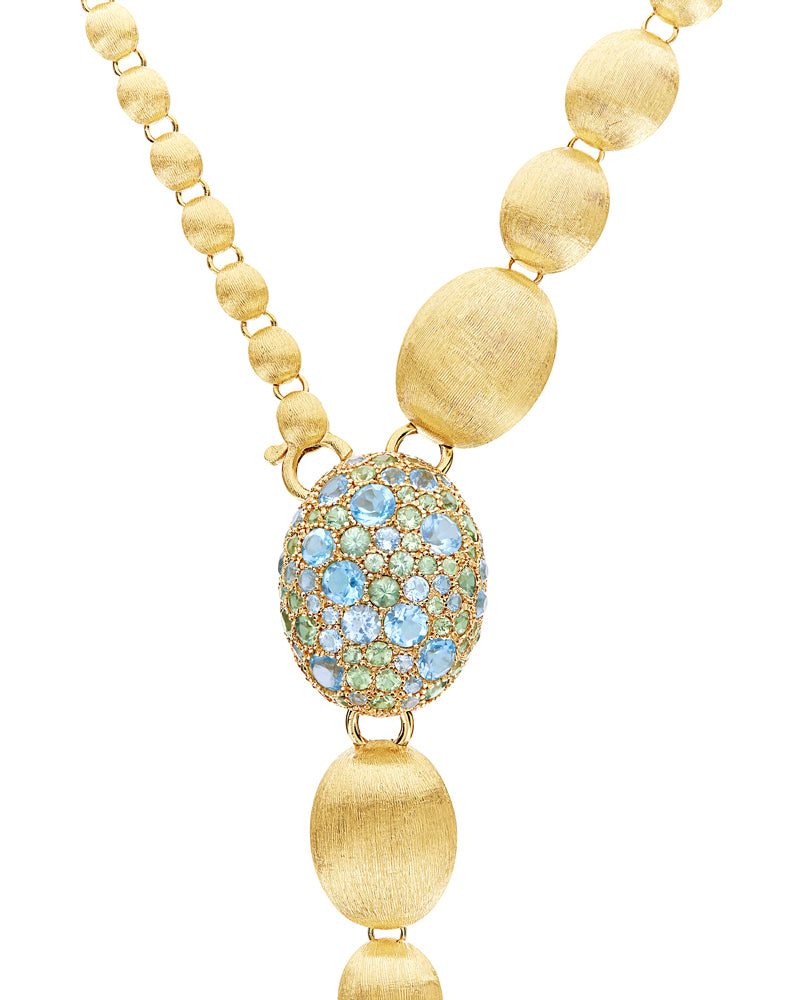 "reverse" gold, blue diamonds, swiss blue topaz, green sapphires and london blue topaz convertible y necklace (large)