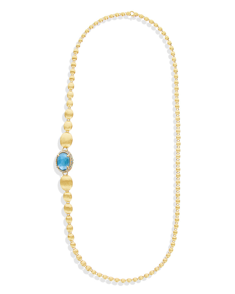 "reverse" gold, blue diamonds, swiss blue topaz, green sapphires and lond blue topaz convertible y necklace (large)