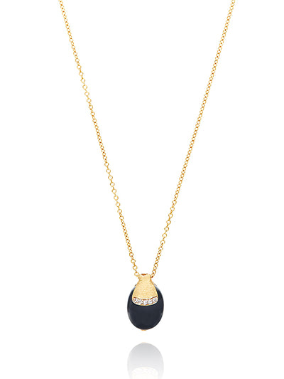 Collana "DANCING MYSTERY BLACK" pendente in oro con boule in onice nero coronata da accenti di diamante (piccola)