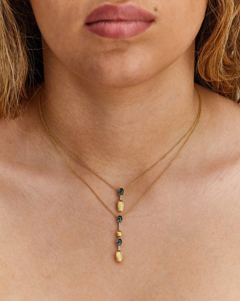 "azure" gold, diamonds and london blue topaz dainty short necklace