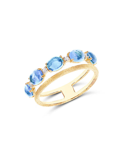 Anello "DANCING AZURE" a doppia fascia in oro, diamanti e topazio London blu