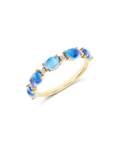 Anello "DANCING AZURE" con boules in oro, diamanti e topazio London blu