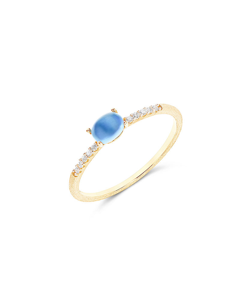 Anello "DANCING AZURE" in oro, diamanti e topazio London blu (piccolo)