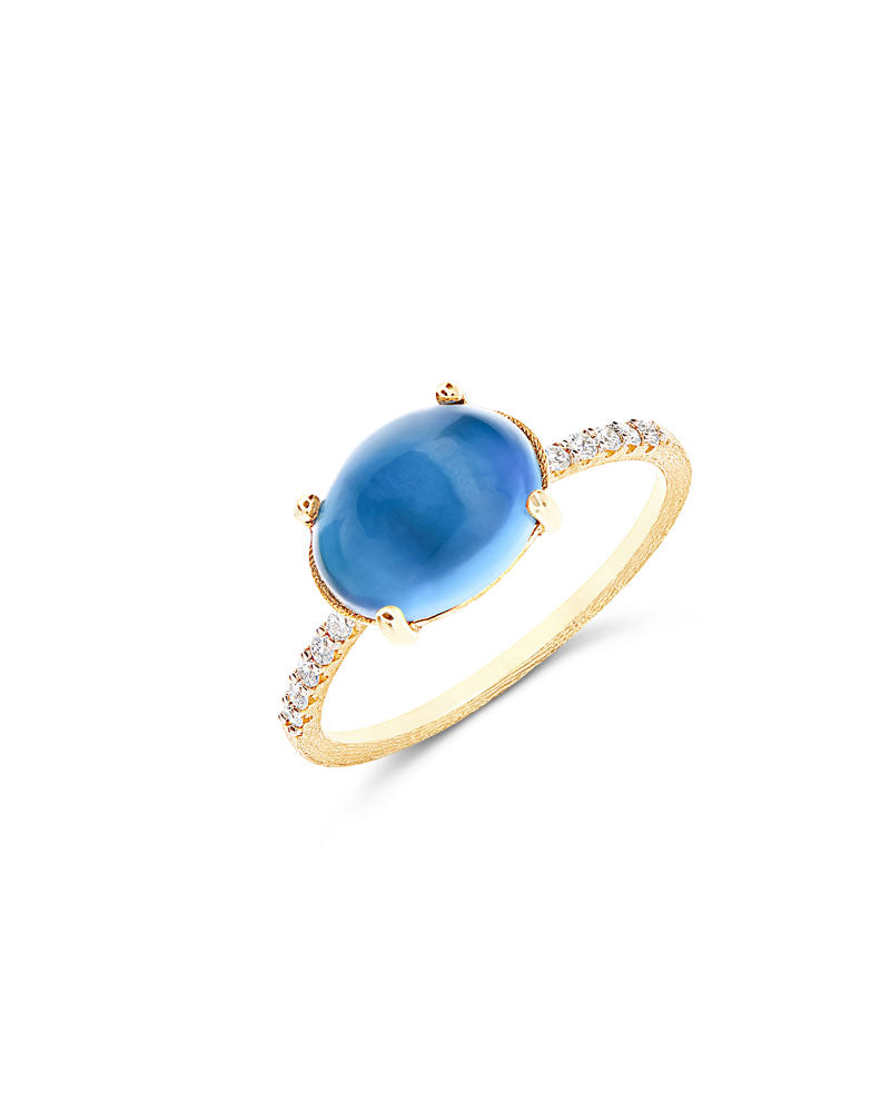 Anello "DANCING AZURE" in oro, diamanti e topazio London blu (grande)