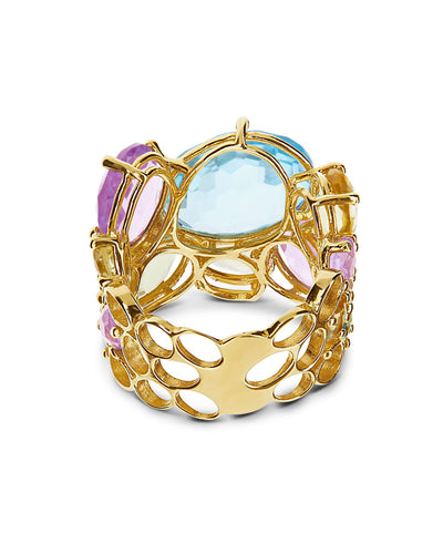 "ipanema" gold , amethyst, blue topaz and quartz band ring