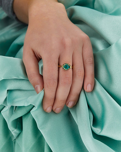 "reverse" gold, sapphire, tsavorite, amethyst, green labradorite and rock crystal double-face ring (small)