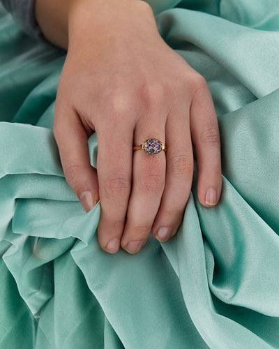 "reverse" gold, sapphire, tsavorite, amethyst, green labradorite and rock crystal doube-face ring (small) 