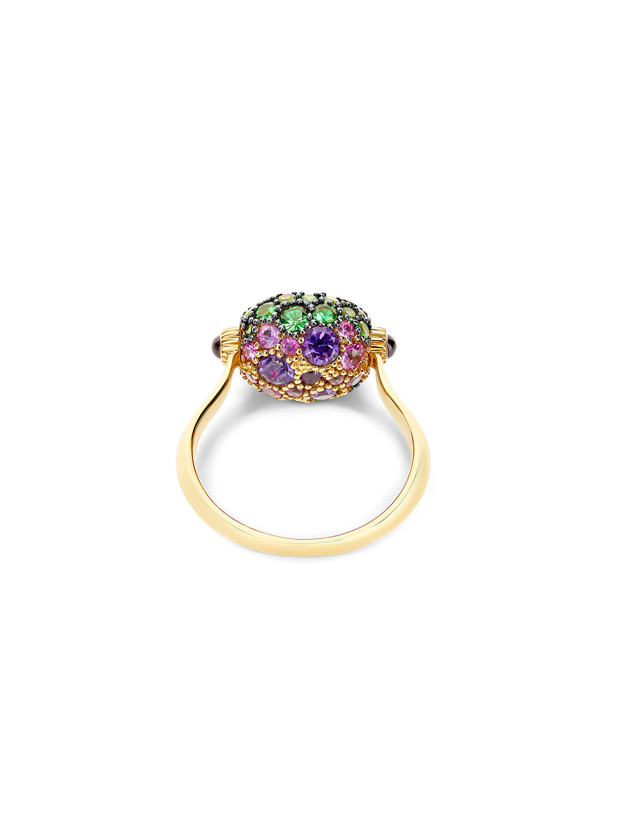 "reverse" gold, sapphire, tsavorite, amethyst, green labradorite and rock crystal double-face ring (small)