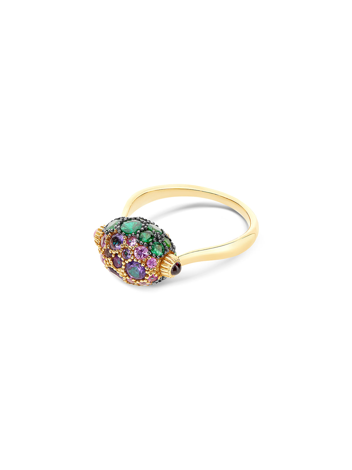 "reverse" gold, sapphire, tsavorite, amethyst, green labradorite and rock crystal double-face ring (small)