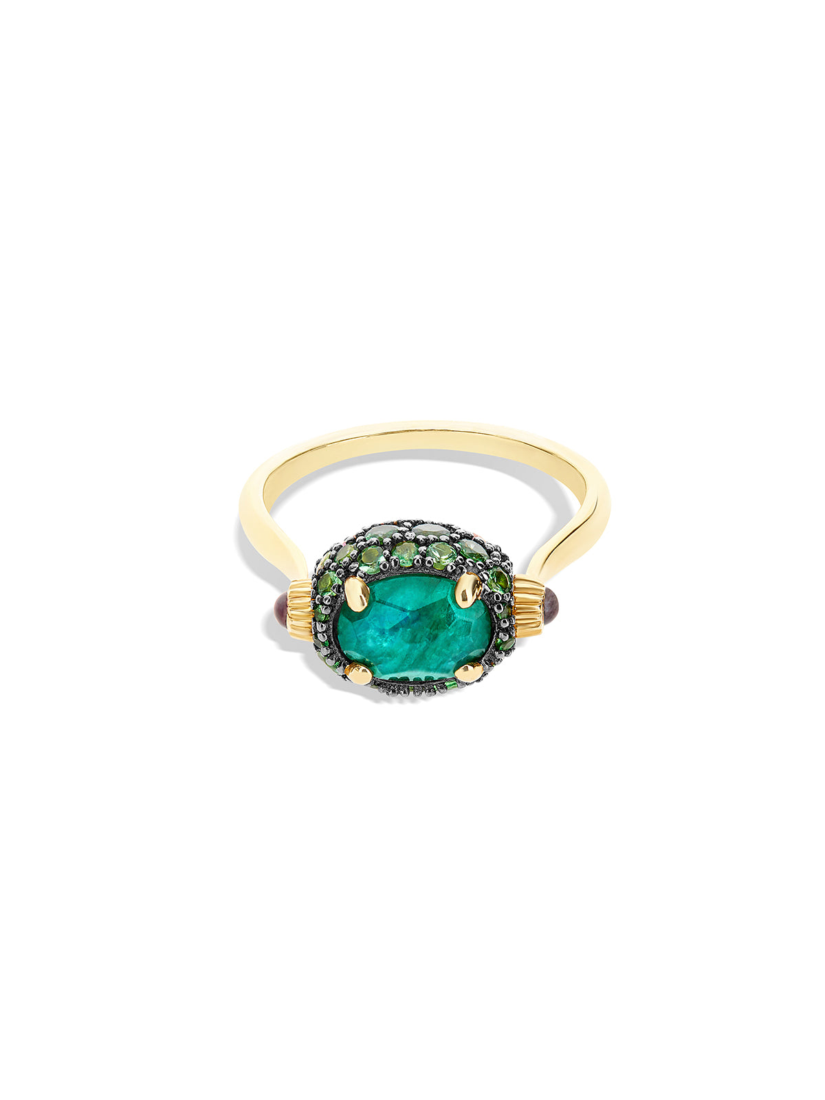 "reverse" gold, sapphire, tsavorite, amethyst, green labradorite and rock crystal doube-face ring (small) 
