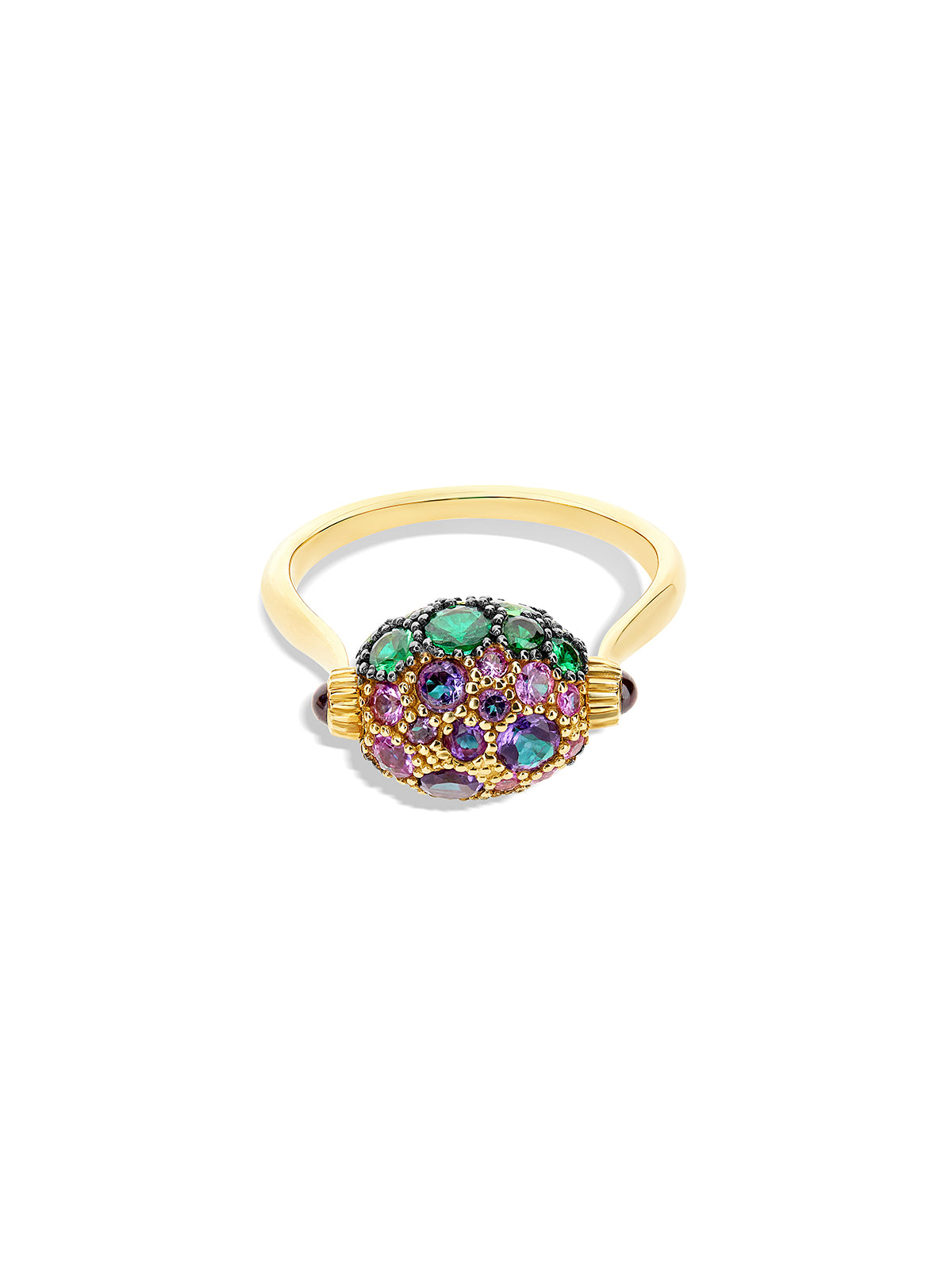 "reverse" gold, sapphire, tsavorite, amethyst, green labradorite and rock crystal double-face ring (small)