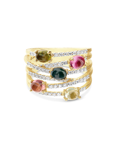 RING "DANCING TOURMALINES" AUS GOLD, DIAMANTEN UND FARBIGEN TURMALINEN