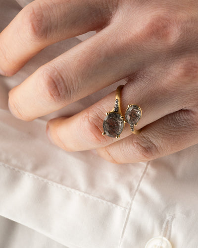 "ipanema" grey rutilated quartz, diamonds and 18kt gold open ring (small)