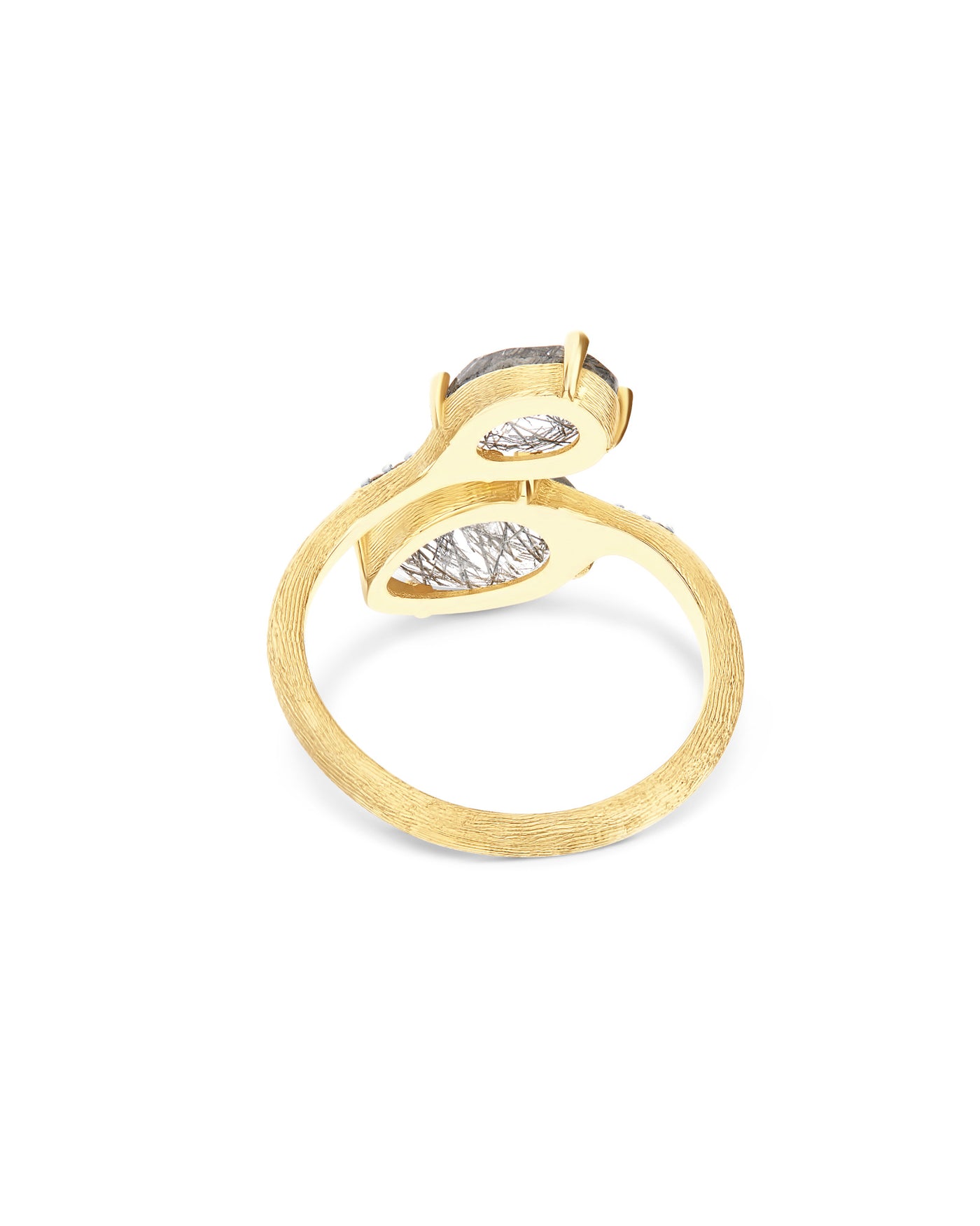 Anello contrariè "IPANEMA" in oro, quarzo rutilato grigio e dettagli di diamanti (piccolo)