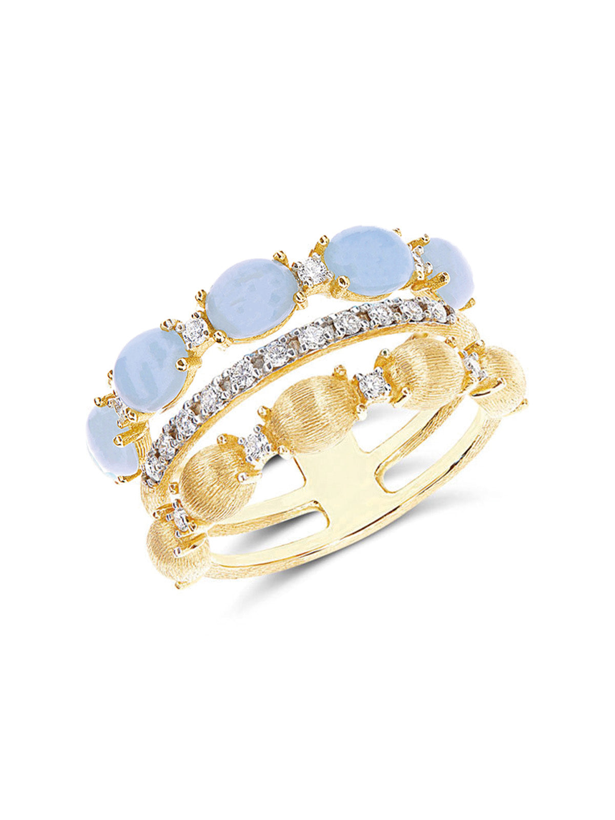 Anello "DANCING AZURE" a tripla fascia in oro, diamanti e acquamarina