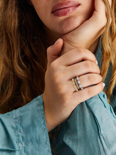 "azure" gold, diamonds and aquamarine triple-band ring 