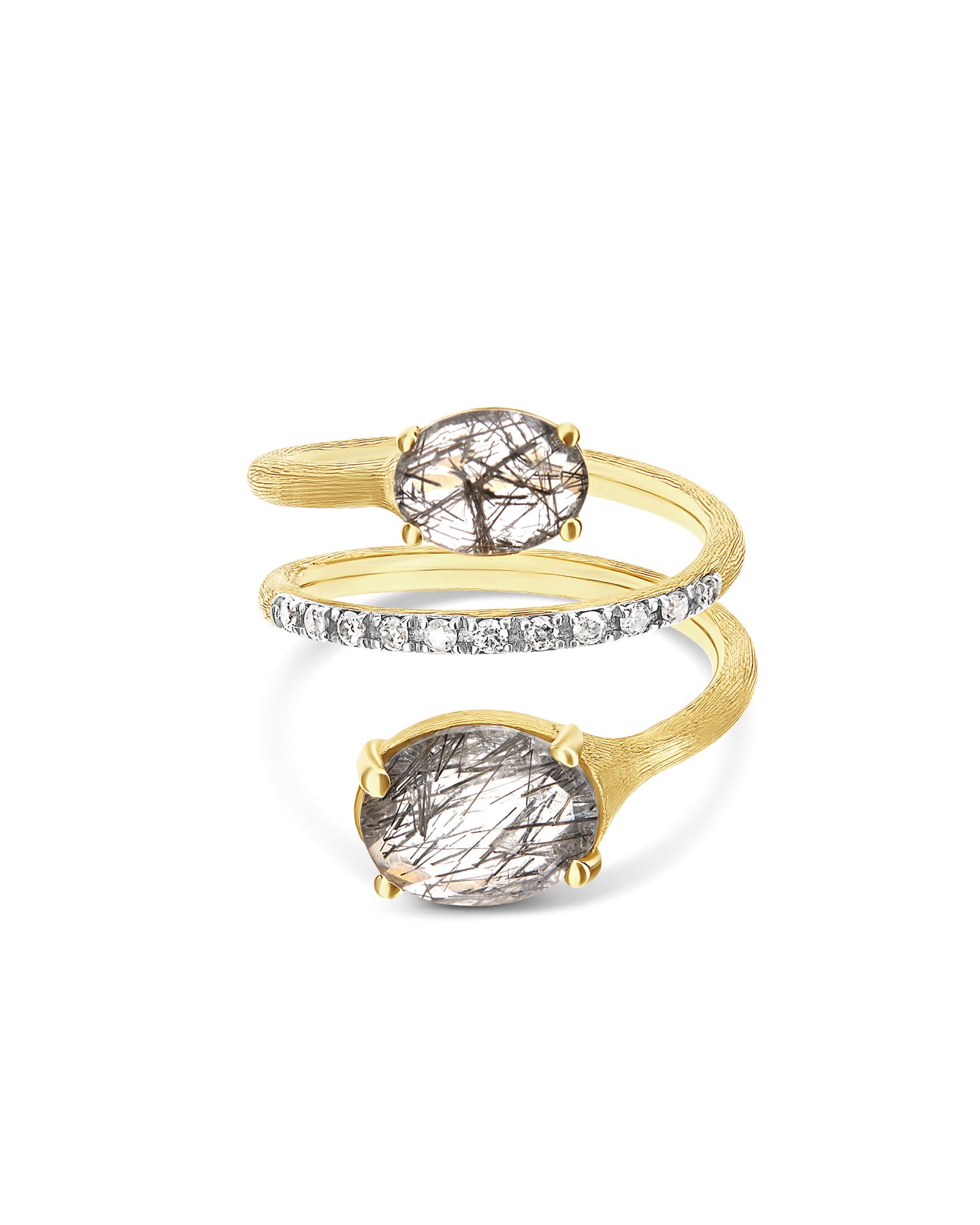 Nanis Anello contrariè "IPANEMA" in oro, quarzo rutilato grigio e dettagli d – Nanis Italian Jewels