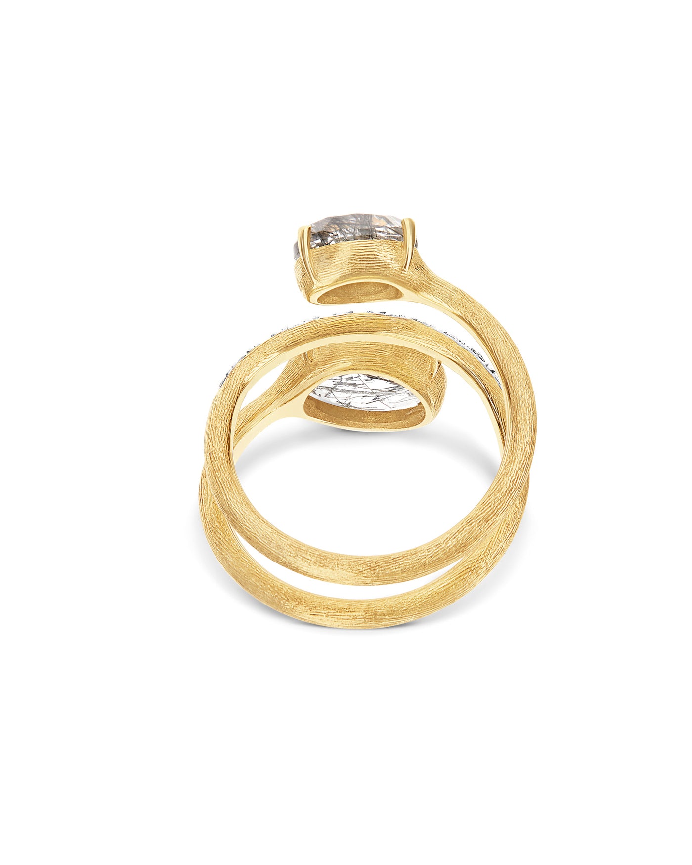 "ipanema" grey rutilated quartz, diamonds and 18kt gold spiral ring (medium) 