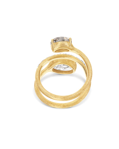 "ipanema" grey rutilated quartz, diamonds and 18kt gold spiral ring (large)