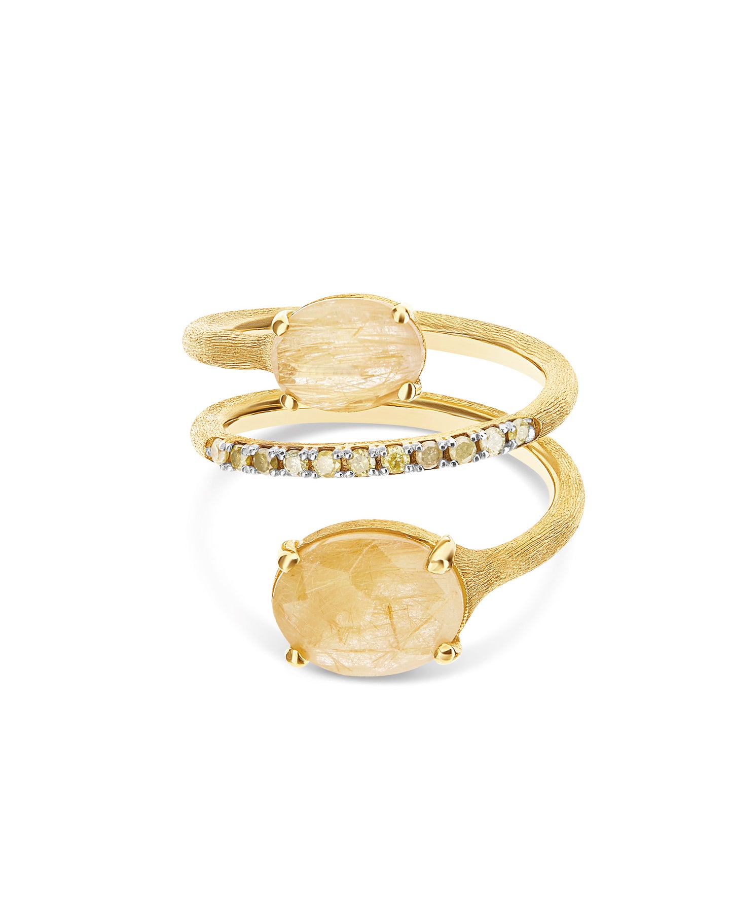 Nanis Anello contrariè "IPANEMA" in oro, quarzo rutilato giallo e dettagli d – Nanis Italian Jewels
