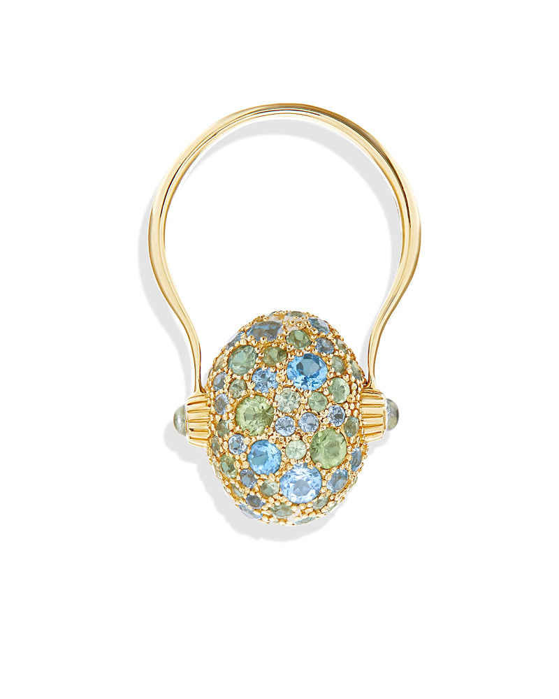 "reverse" gold, blue diamonds, swiss blue topaz, green sapphires and london blue topaz double-face ring (medium)