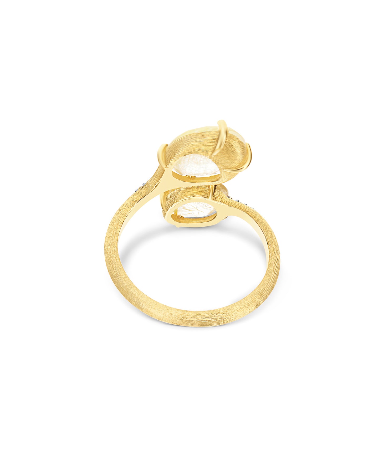 Anello contrariè "IPANEMA" in oro, quarzo rutilato giallo e dettagli di diamanti (piccolo)