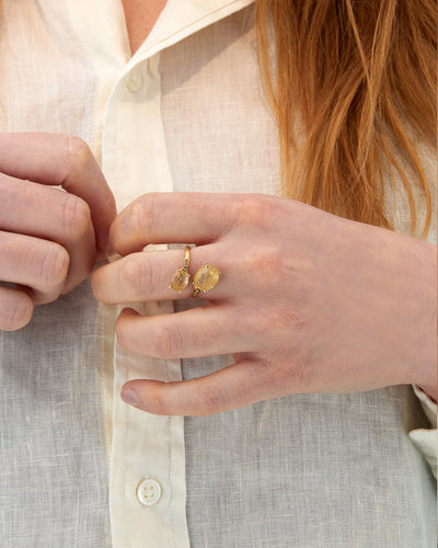 "ipanema" yellow rutilated quartz, diamonds and 18kt gold open ring (small) 