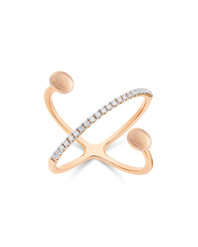 Gekreutzer Ring "DANCING ÉLITE" mit Boules aus Roségold und Diamanten (klein)