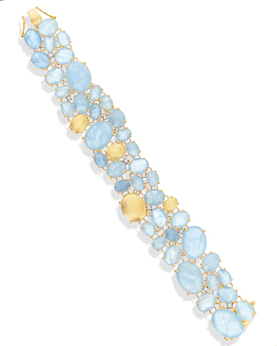 "ipanema" gold, aquamarine and diamonds cuff bracelet