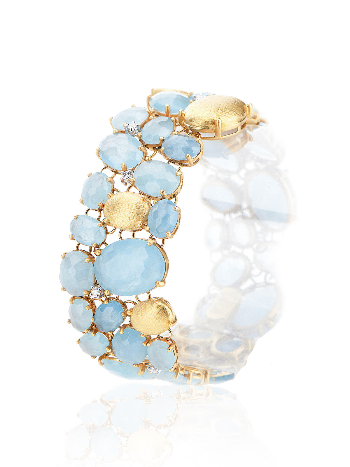 "ipanema" gold, aquamarine and diamonds cuff bracelet