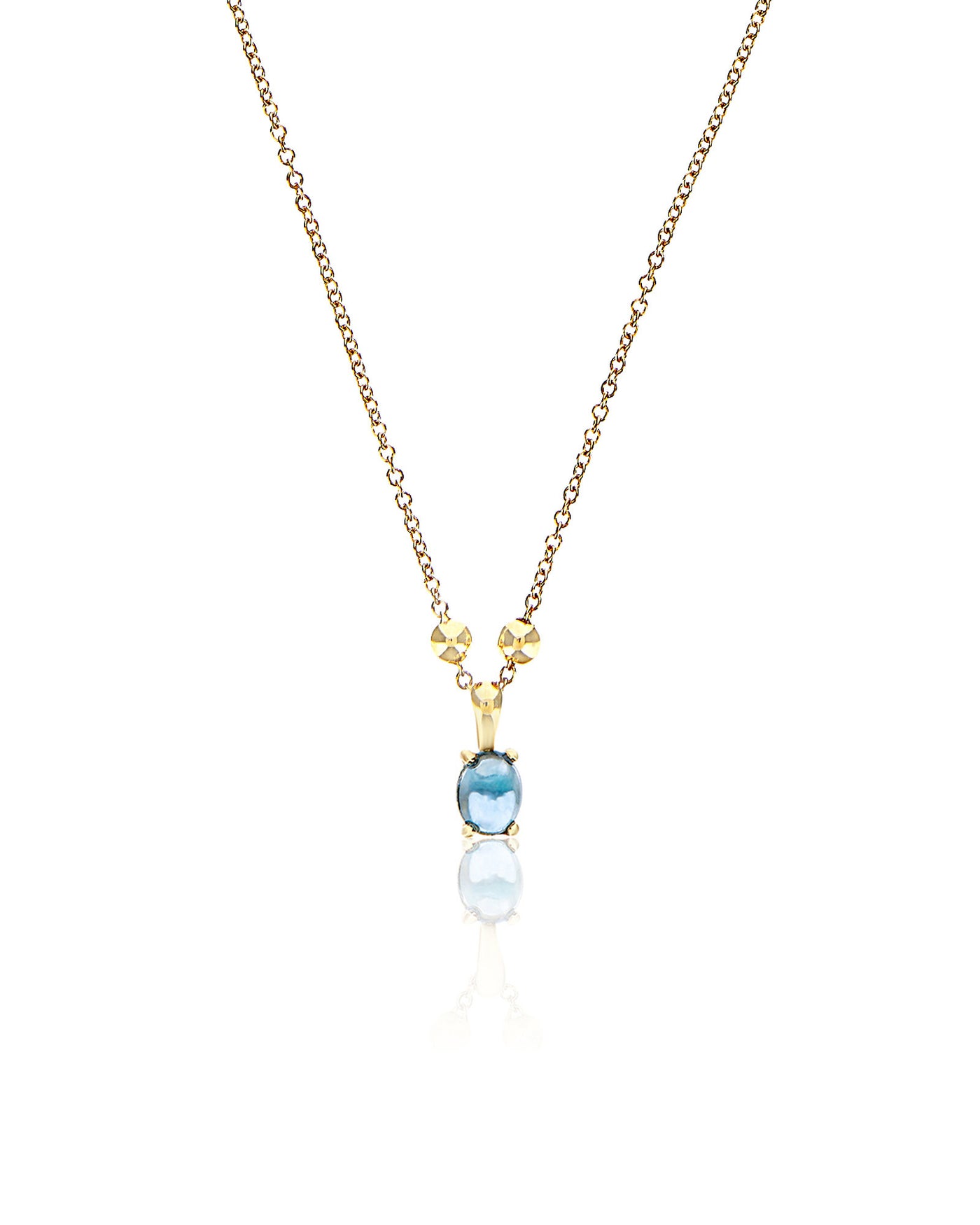 Collana "DANCING AZURE" pendente con ciondolo piccolo in oro, diamanti e topazio London blu