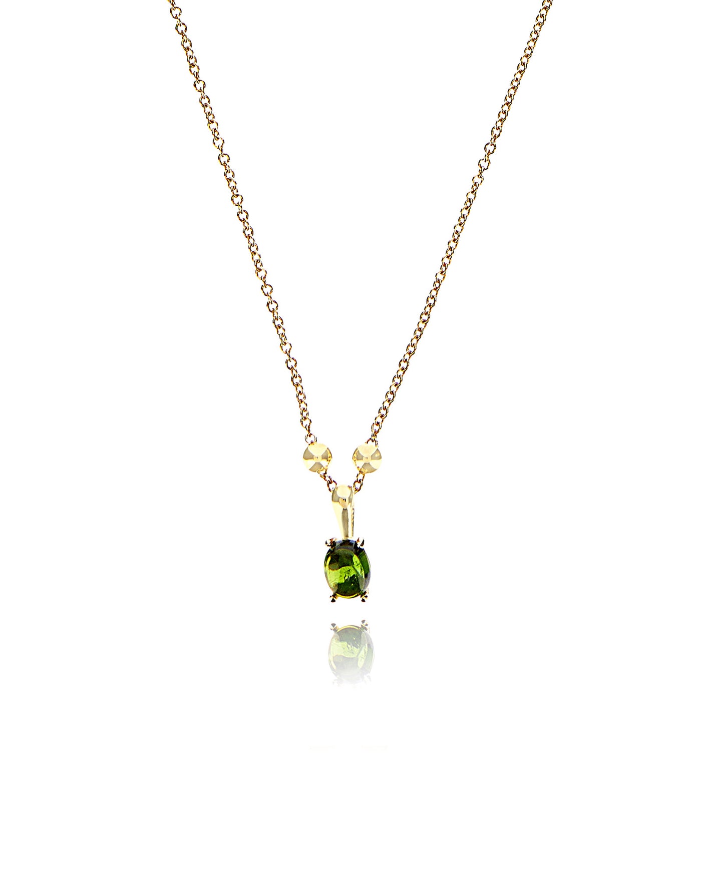 Collana "DANCING TOURMALINES" minimale con pendente in oro e tormalina verde