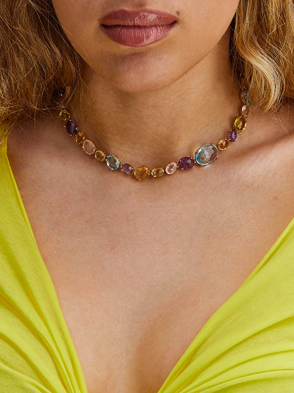 "ipanema" gold, amethyst, blue topaz and quartz necklace